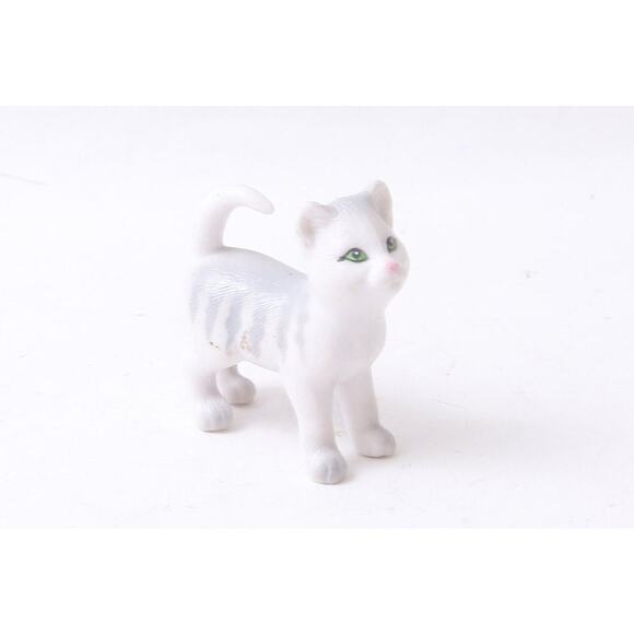 Little Kitten, 1 3/4", PVC Figure, Striped, White Gray, Tiny Figurine, Adorable, - Picture 1 of 4